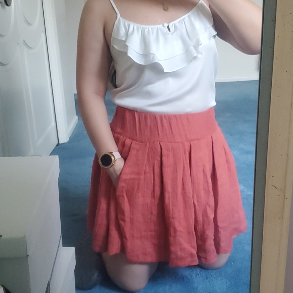 Dark Orange Pocketed Over the Knee Skirt